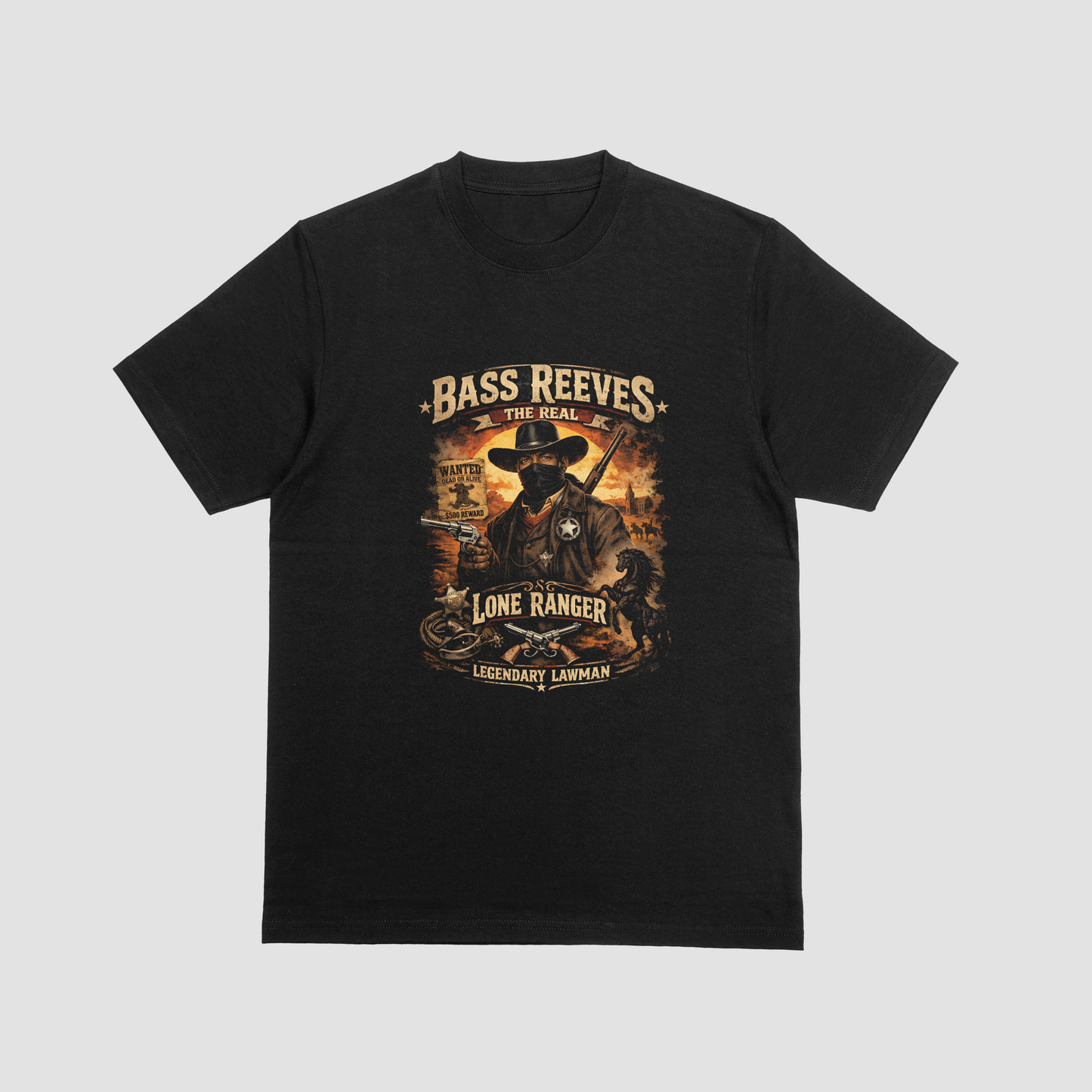 Bass Reeves Lone Ranger Legendary Lawman T-Shirt | Black Western History Tee