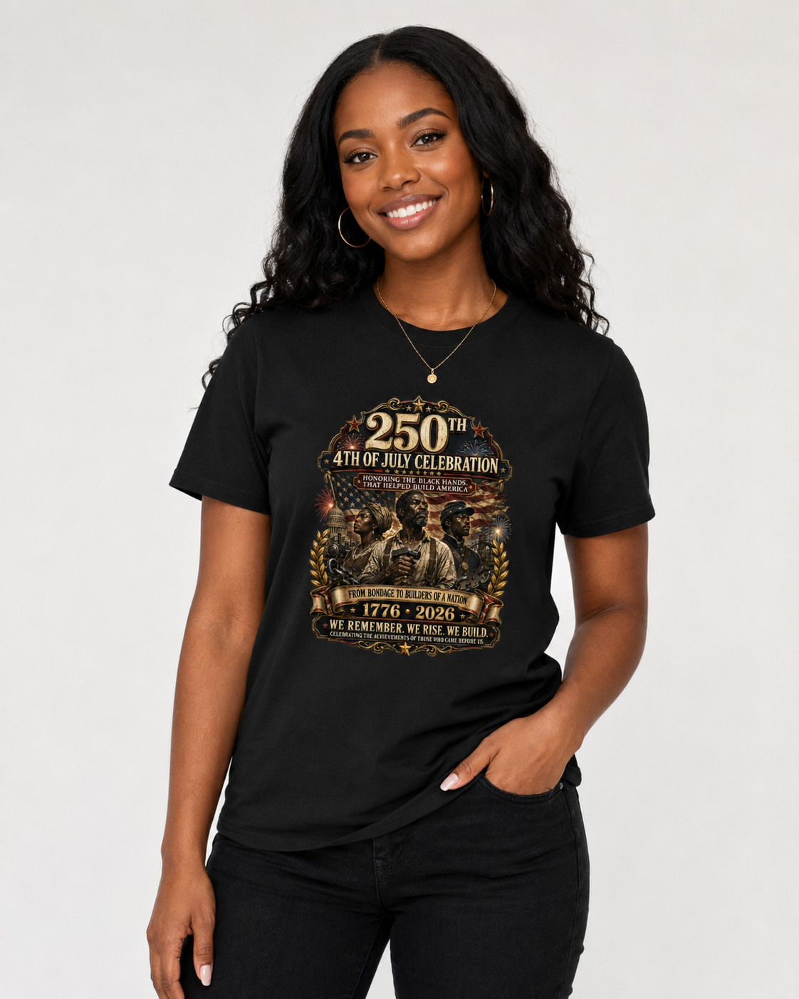 250th Year 4th of July Celebration T-Shirt – Honoring Black Hands That Helped Build America