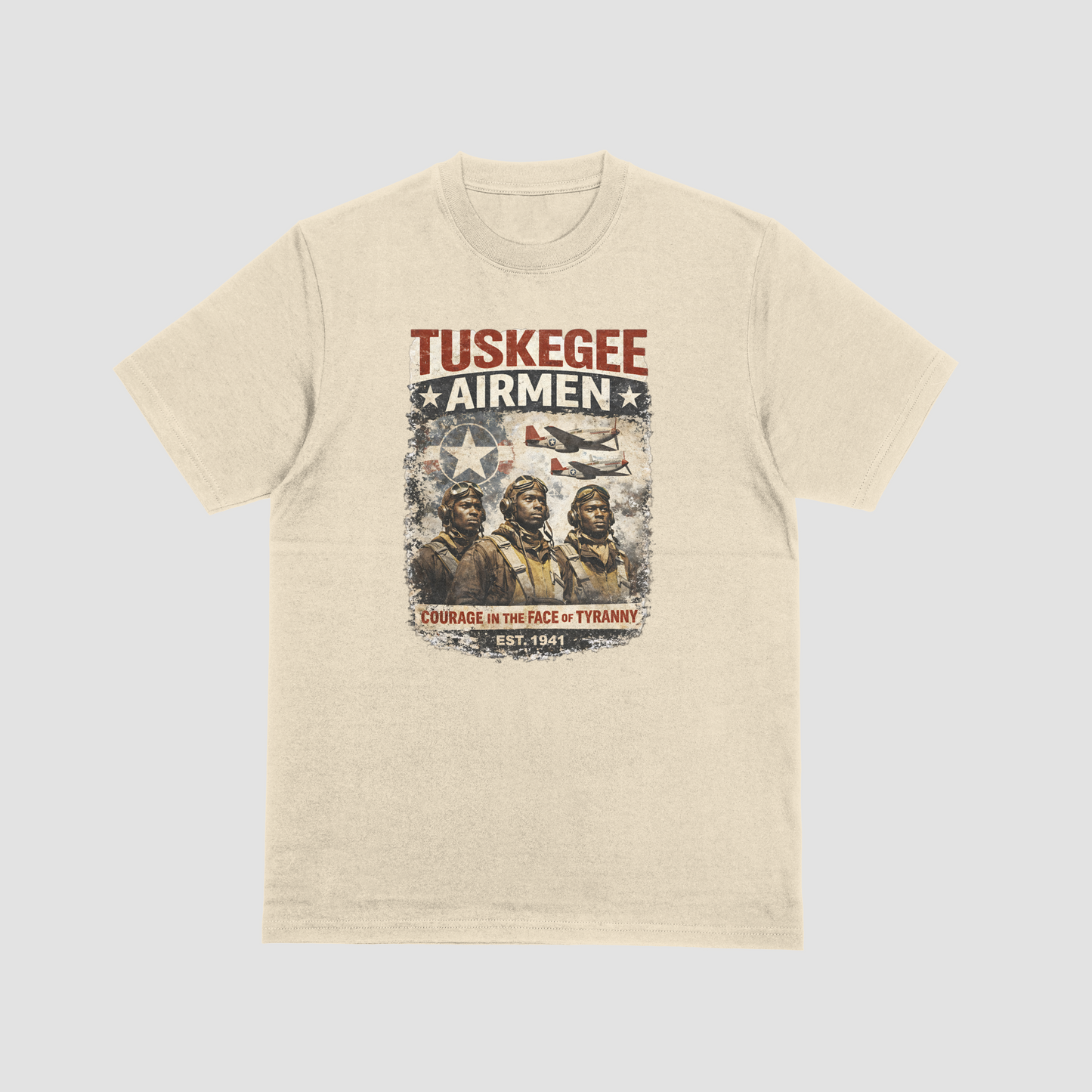 Tuskegee Airmen Courage in the Face of Tyranny T-Shirt | WWII Black Pilot Tee